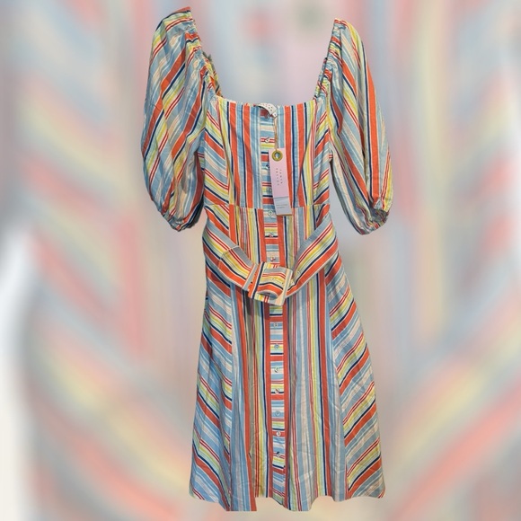 Tanya Taylor Line Multi Colored Stripe Dress In Midi - Picture 1 of 6